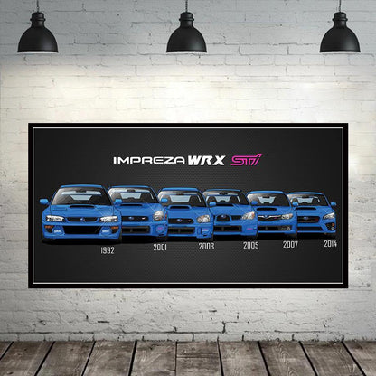 Subaru WRX STI generations canvas printed poster - JDM Global Warehouse