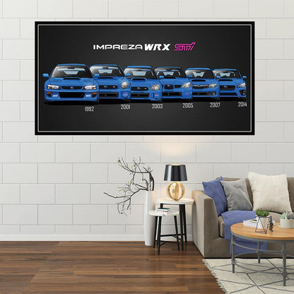 Subaru WRX STI generations canvas printed poster - JDM Global Warehouse