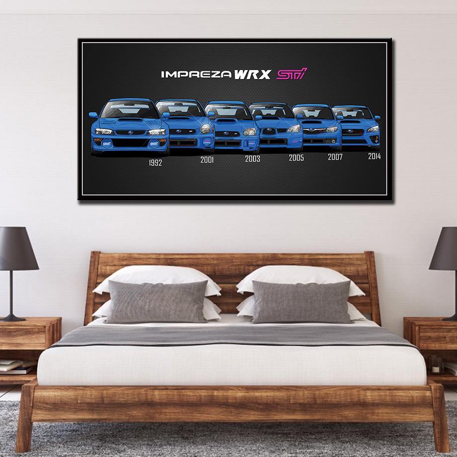 Subaru WRX STI generations canvas printed poster - JDM Global Warehouse