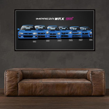 Subaru WRX STI generations canvas printed poster - JDM Global Warehouse