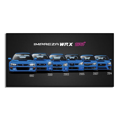 Subaru WRX STI generations canvas printed poster - JDM Global Warehouse